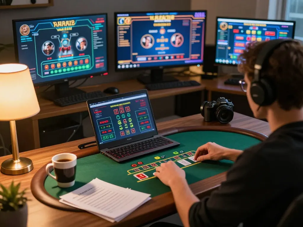 Engaged player using tip88 platform for live dealer blackjack, showcasing dynamic online gaming environment.