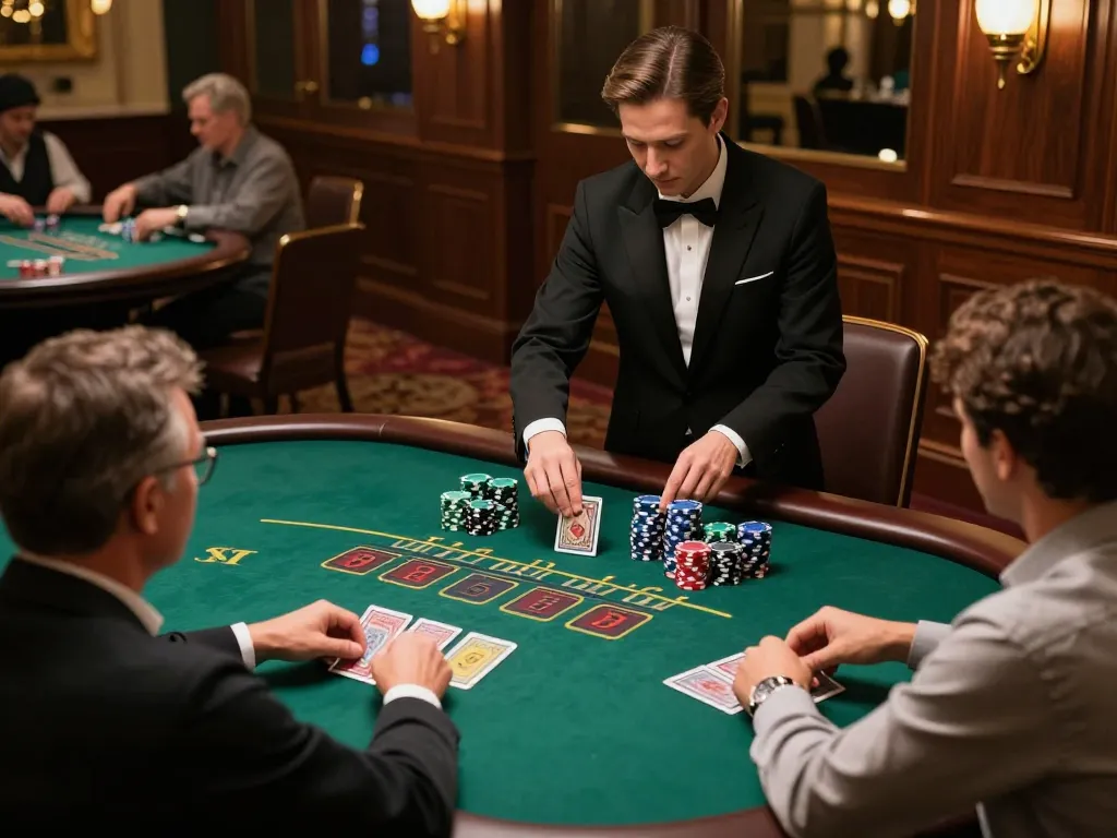 Engaged players at nhà cái GA88 blackjack table placing strategic bets in an elegant live casino.
