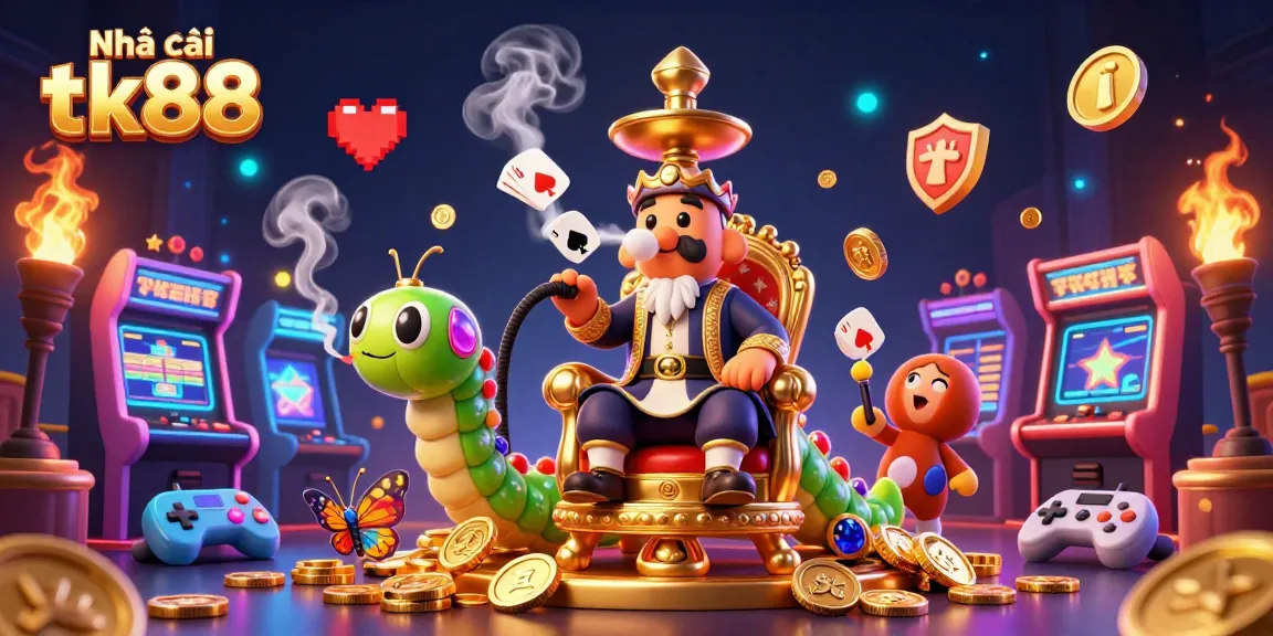 Engage with Nhà cái tk88 through a vibrant 3D cartoon casino scene showcasing luck and excitement.