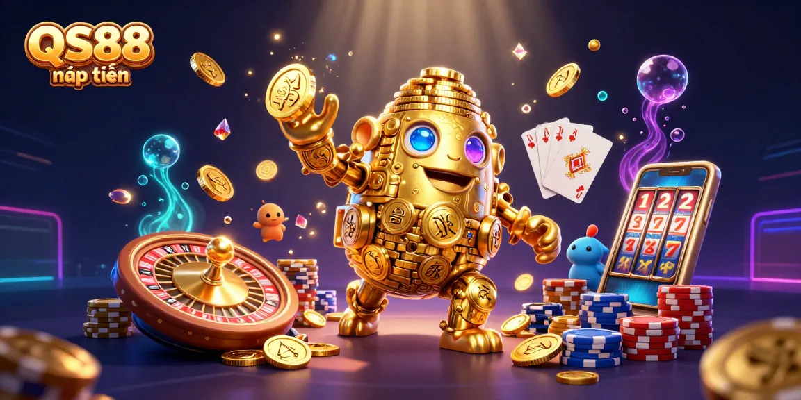 Experience exciting gameplay at QS88 nạp tiền with a vibrant 3D casino illustration packed with action.